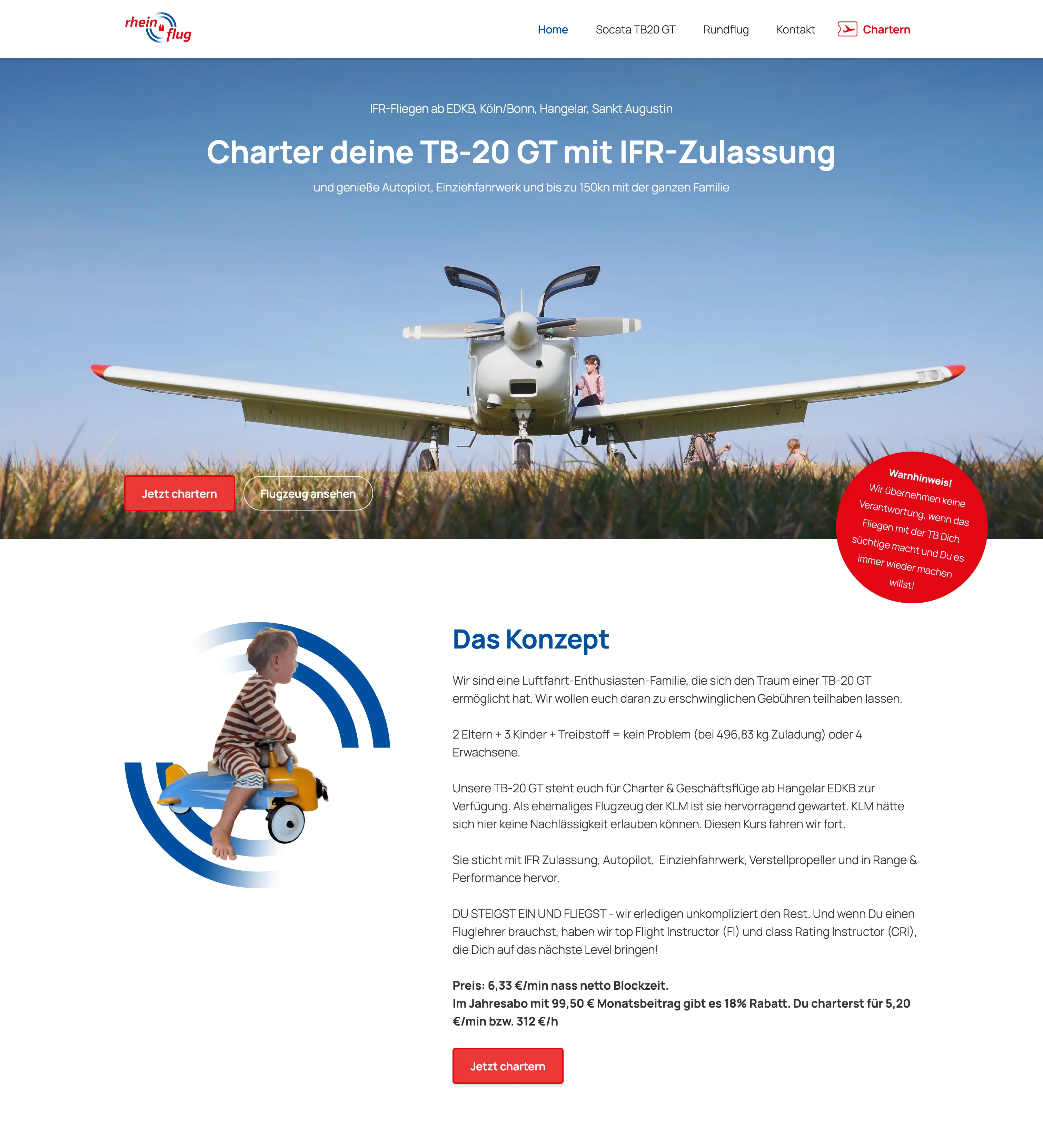 Rhein Flug website